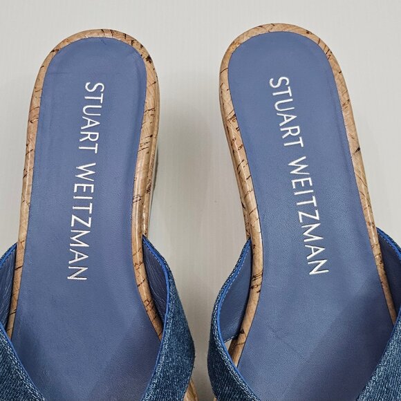 NEW Stuart Weitzman Carmen Midi Sandal Womens 8.5 Denim Cork Platform Wedge - Picture 7 of 12